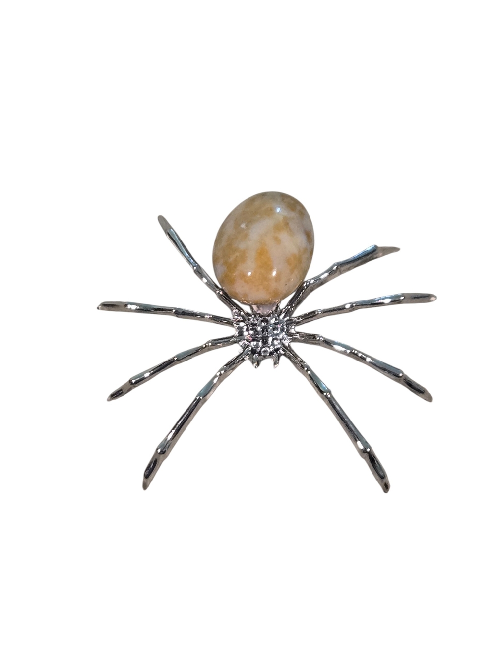 Decorative Silver Spider Accent with Beige Stone Body